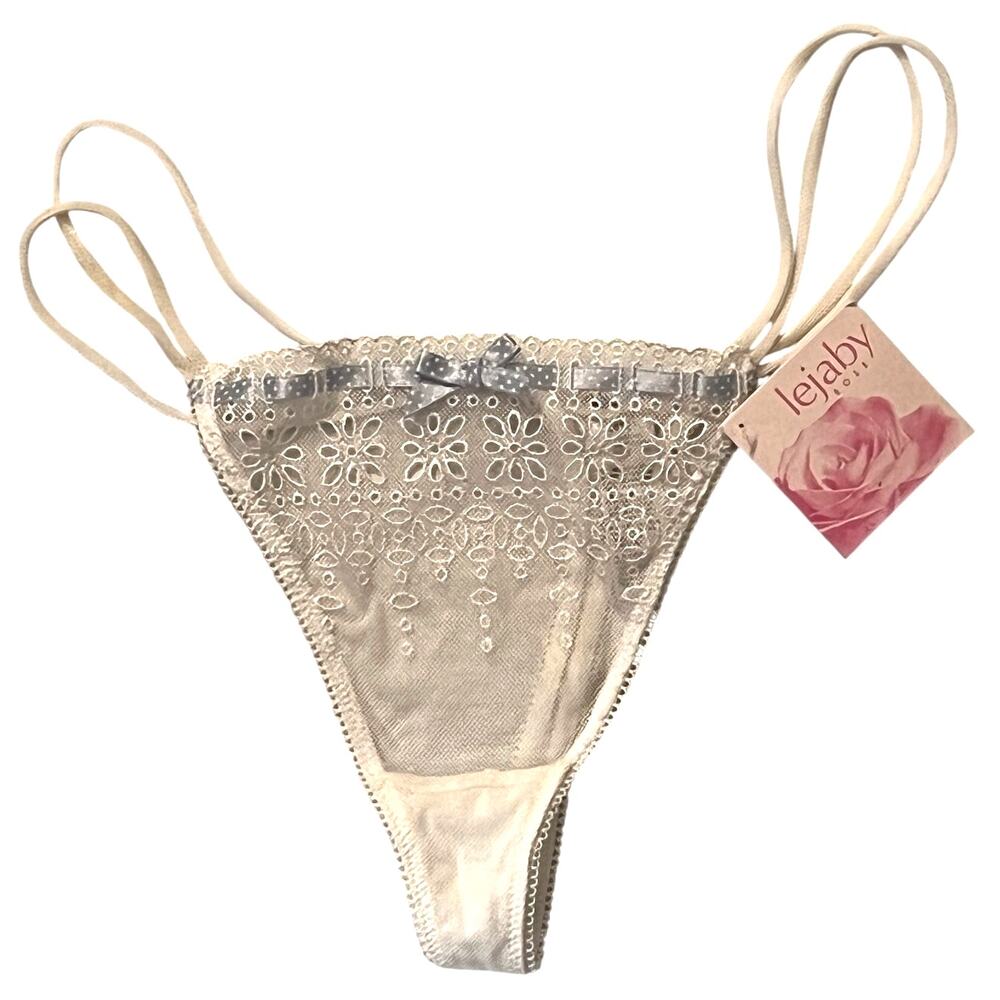 Vtg Lejaby Rose French Lingerie White Lace Thong Panty NWT Medium